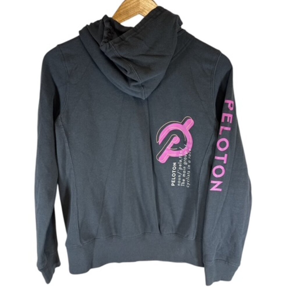 PELOTON ultimate fleece full zip hoodie black charcoal logo tie dye Sz Small - Picture 2 of 11